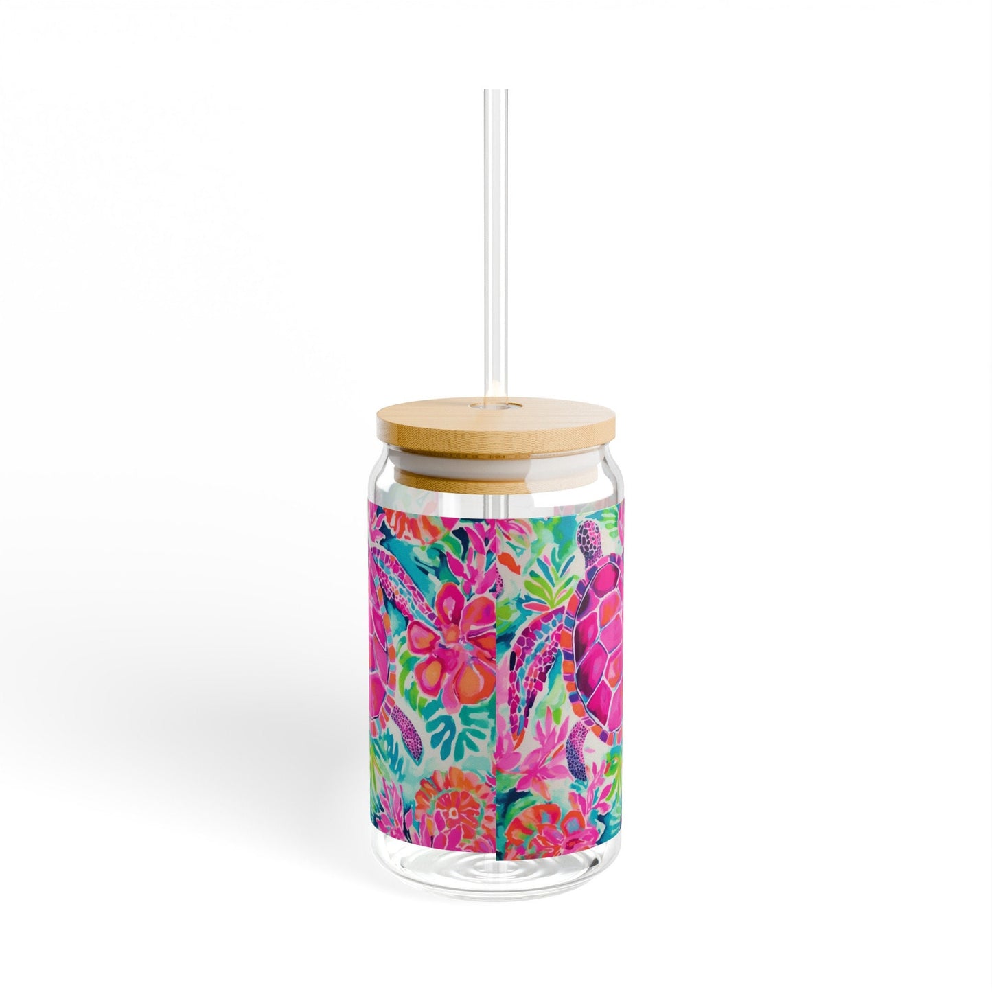 Sea Turtle Glass Coffee Cup with Straw