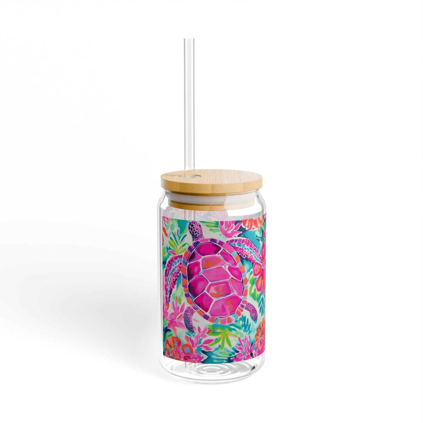 Sea Turtle Glass Coffee Cup with Straw