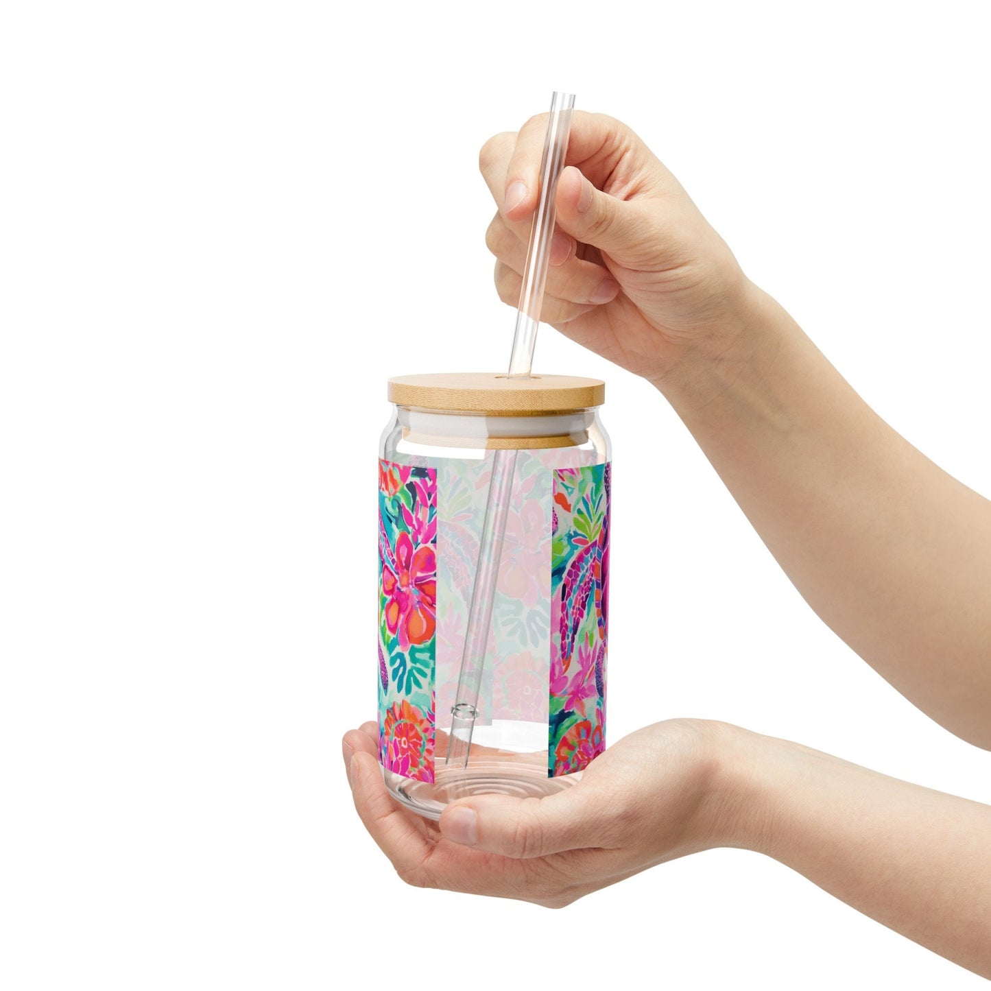 Sea Turtle Glass Coffee Cup with Straw