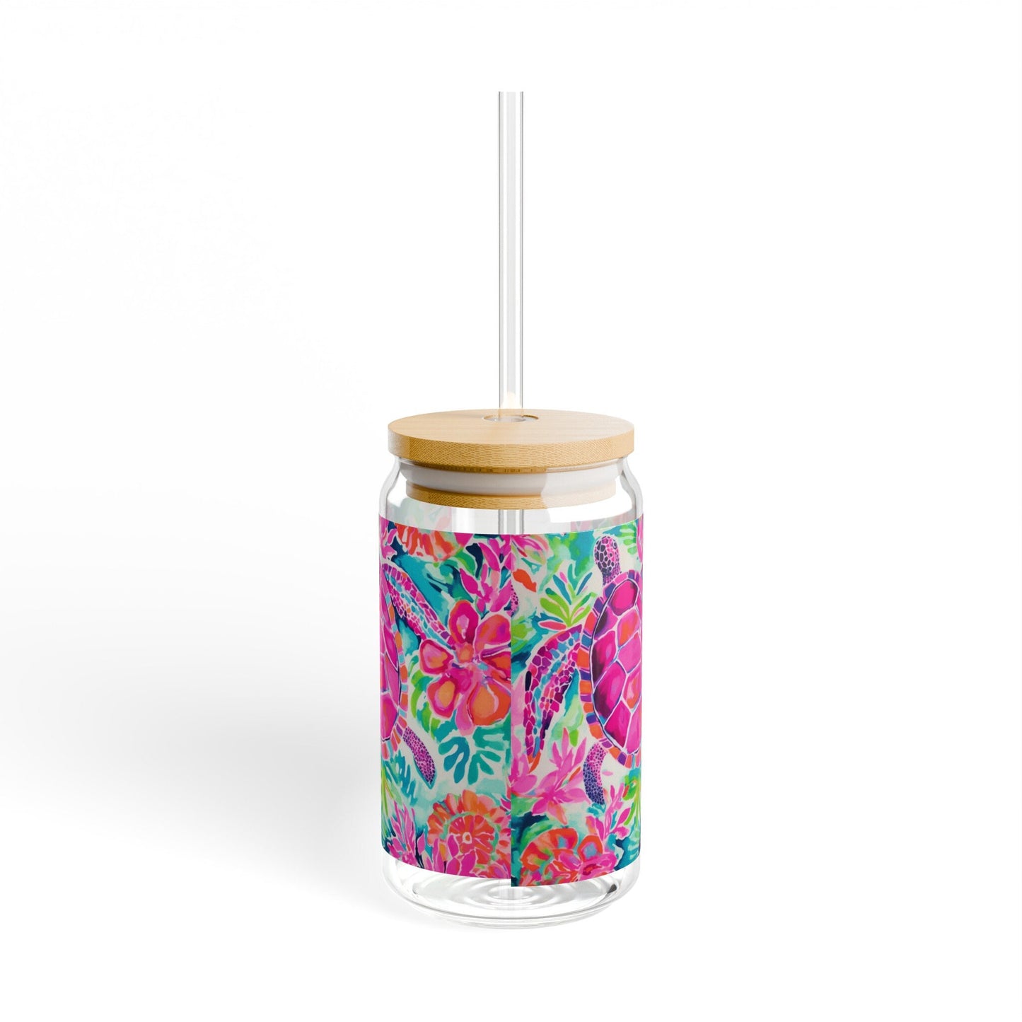 Sea Turtle Glass Coffee Cup with Straw