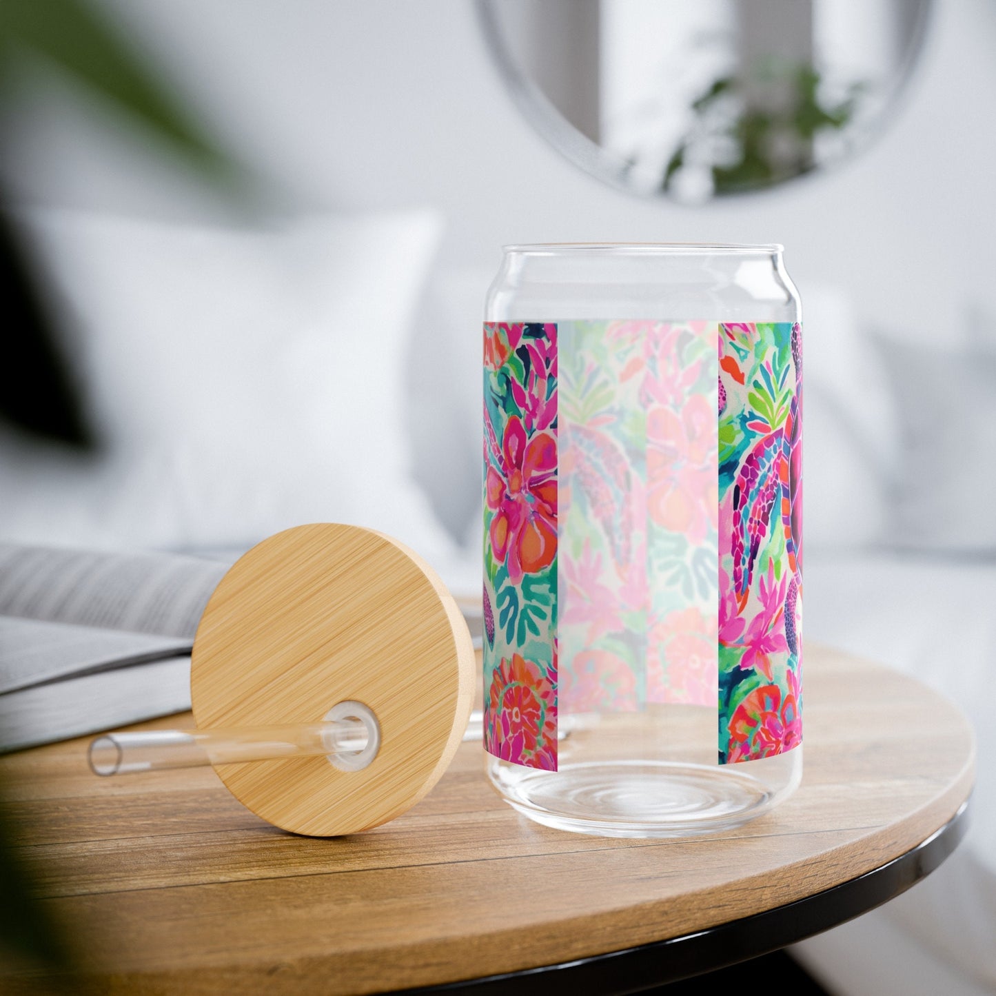 Sea Turtle Glass Coffee Cup with Straw