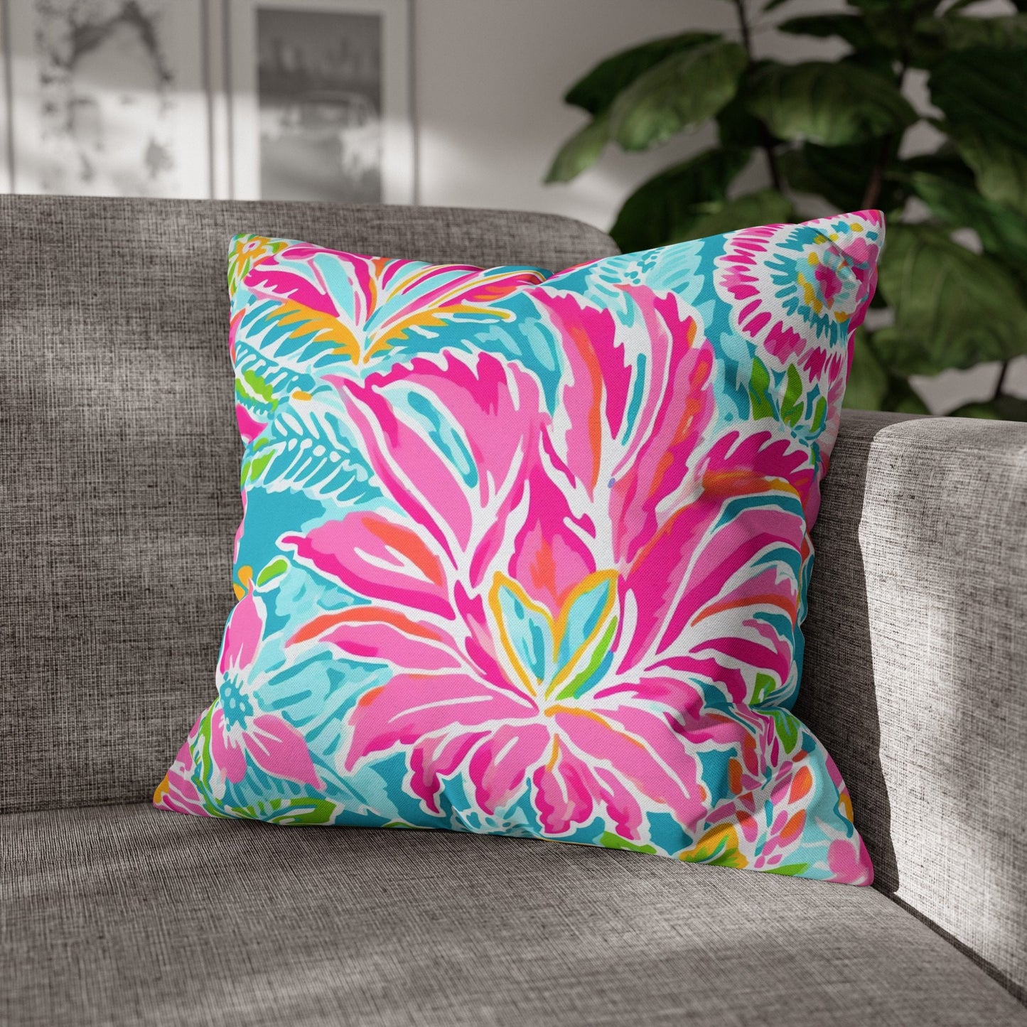 Coastal Throw Pillow, Tropical Flower Pillow for Couch, Pillow Case Option