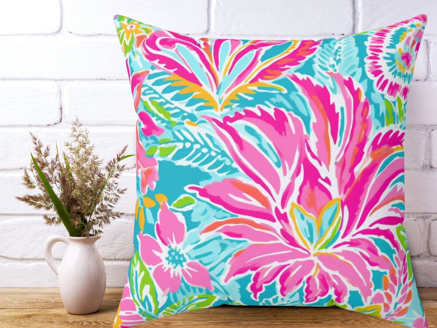 Coastal Throw Pillow, Tropical Flower Pillow for Couch, Pillow Case Option