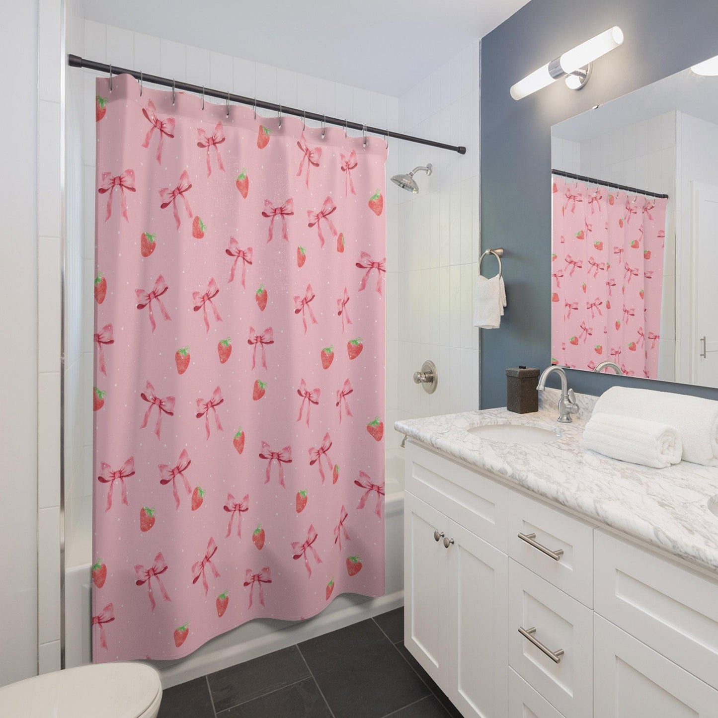 Strawberries and Bows Shower Curtain