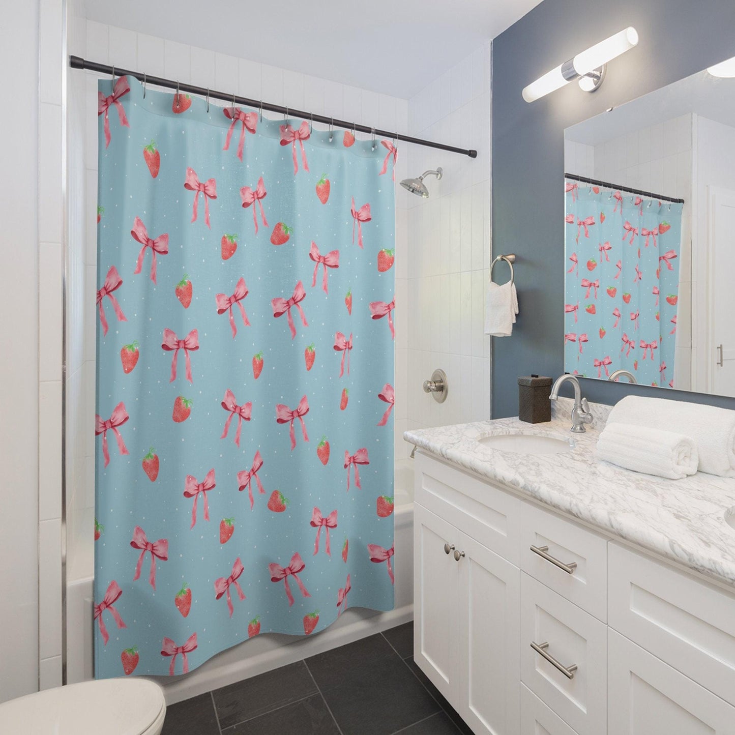 Strawberries and Bows Shower Curtain