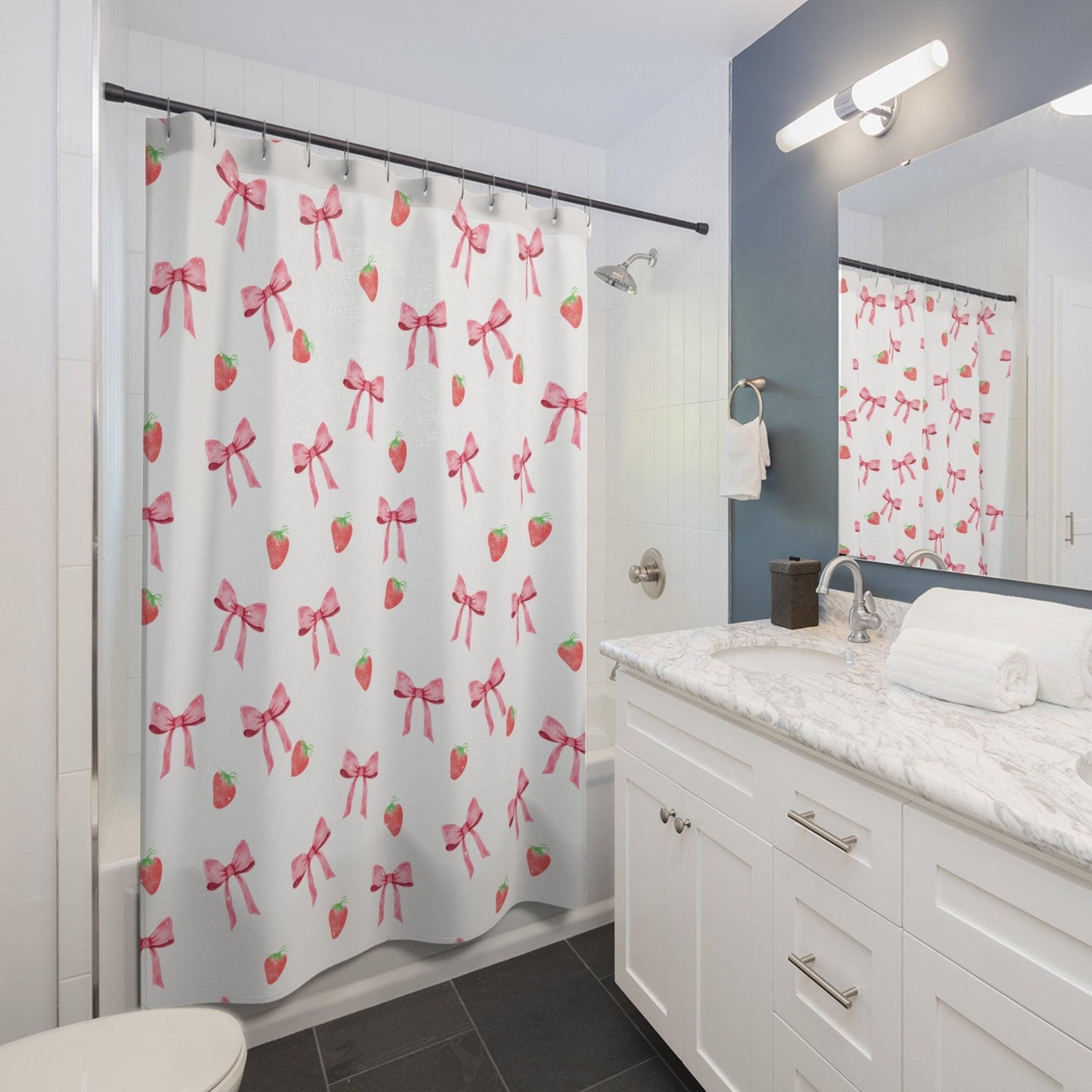 Strawberries and Bows Shower Curtain