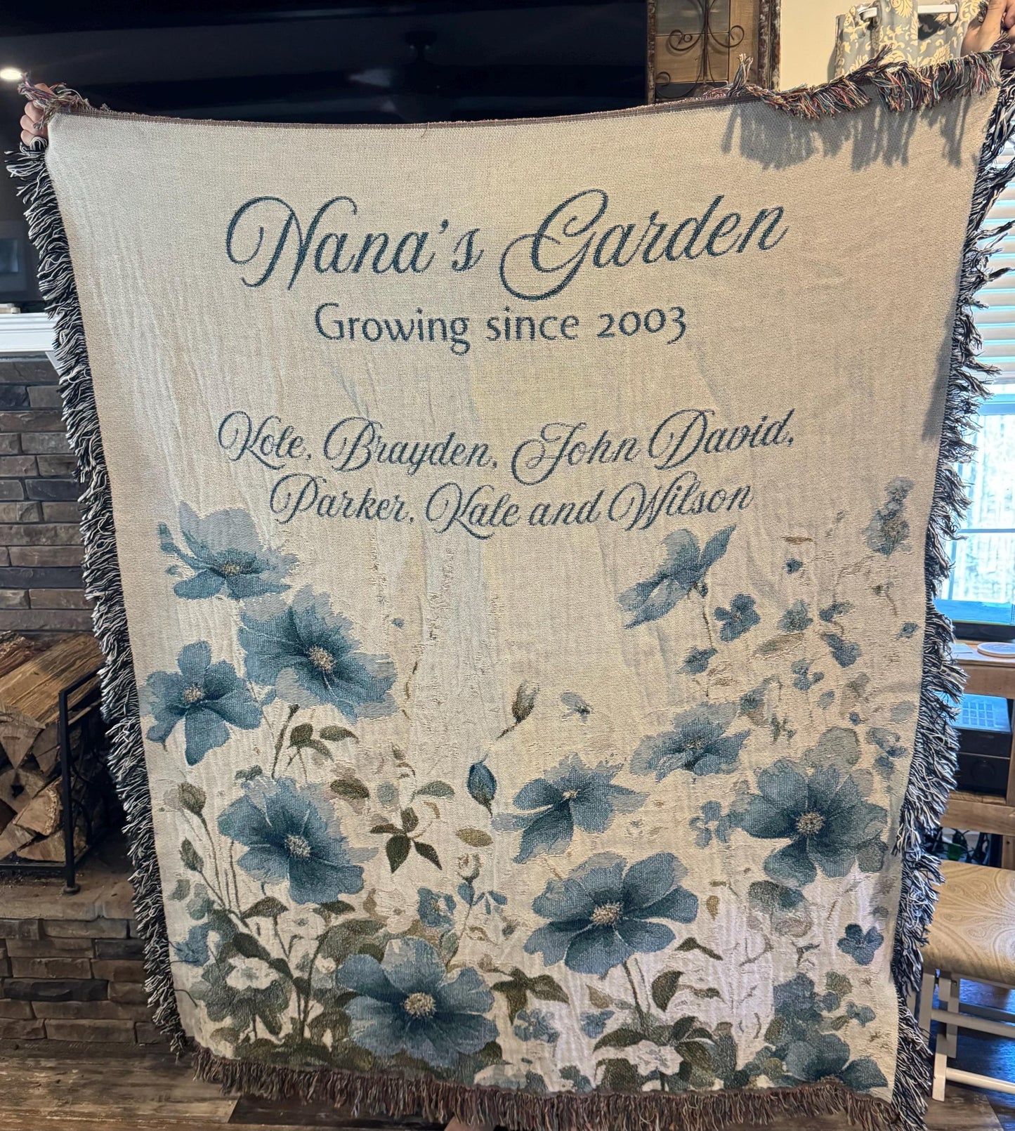 Floral Woven Blanket, Personalized Grandmothers Blanket