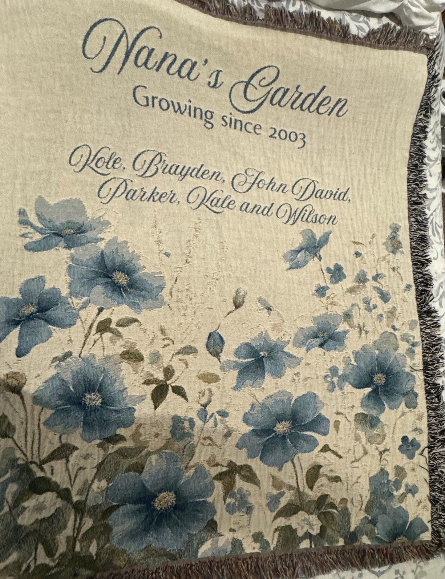Floral Woven Blanket, Personalized Grandmothers Blanket