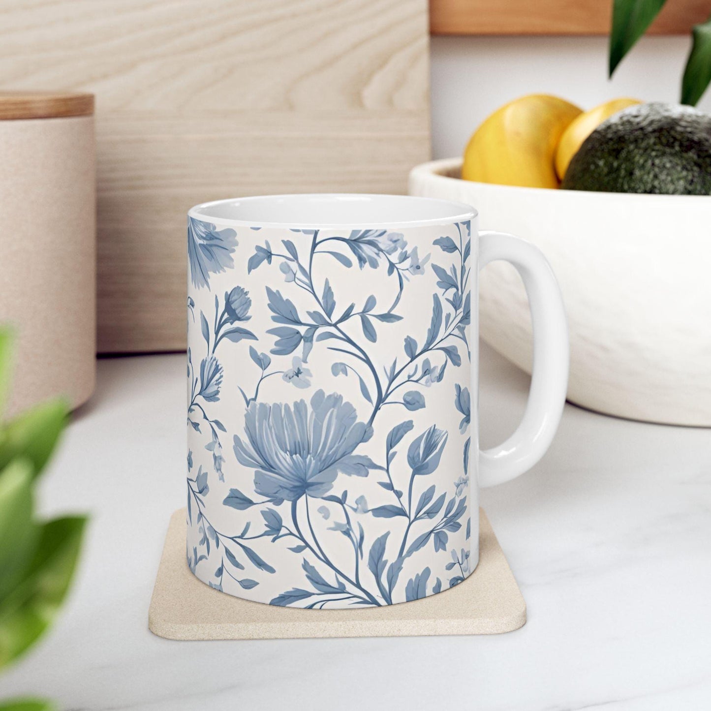 French Toile D Jouy Floral Ceramic Mug