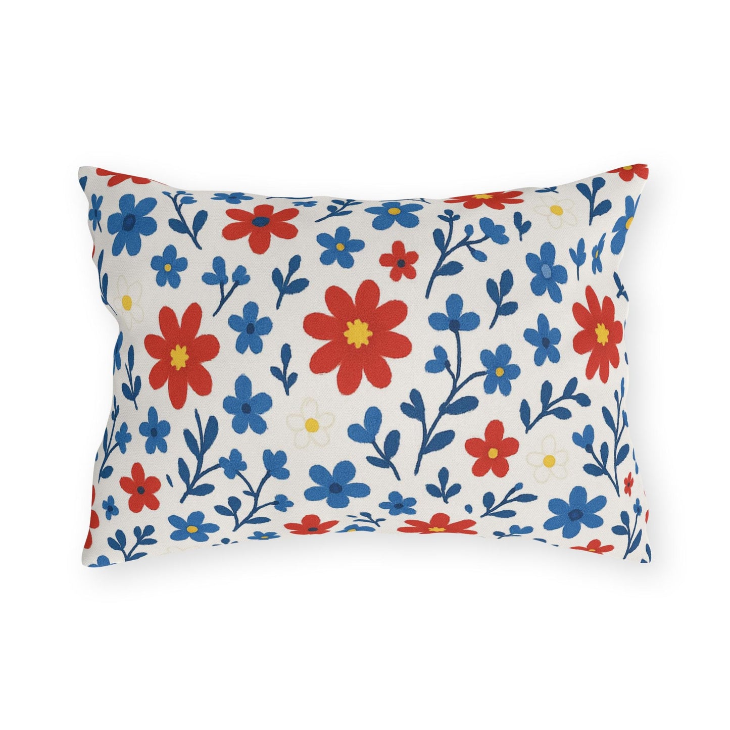 Floral Ditsy Outdoor Pillow, Red White Blue Design, Garden Decor, Patio Cushion, Americana Throw Pillow, Outdoor Furniture Accessory