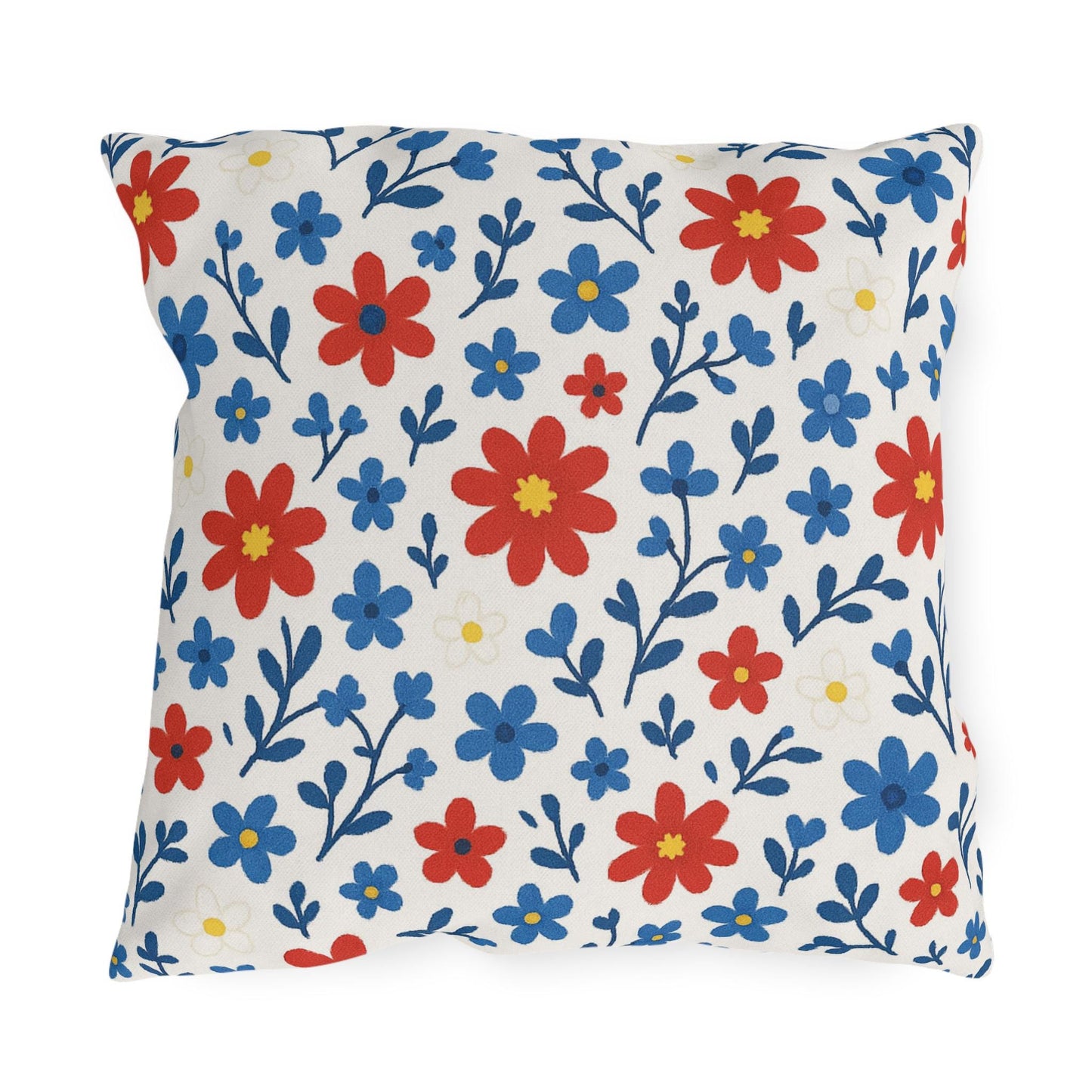 Floral Ditsy Outdoor Pillow, Red White Blue Design, Garden Decor, Patio Cushion, Americana Throw Pillow, Outdoor Furniture Accessory