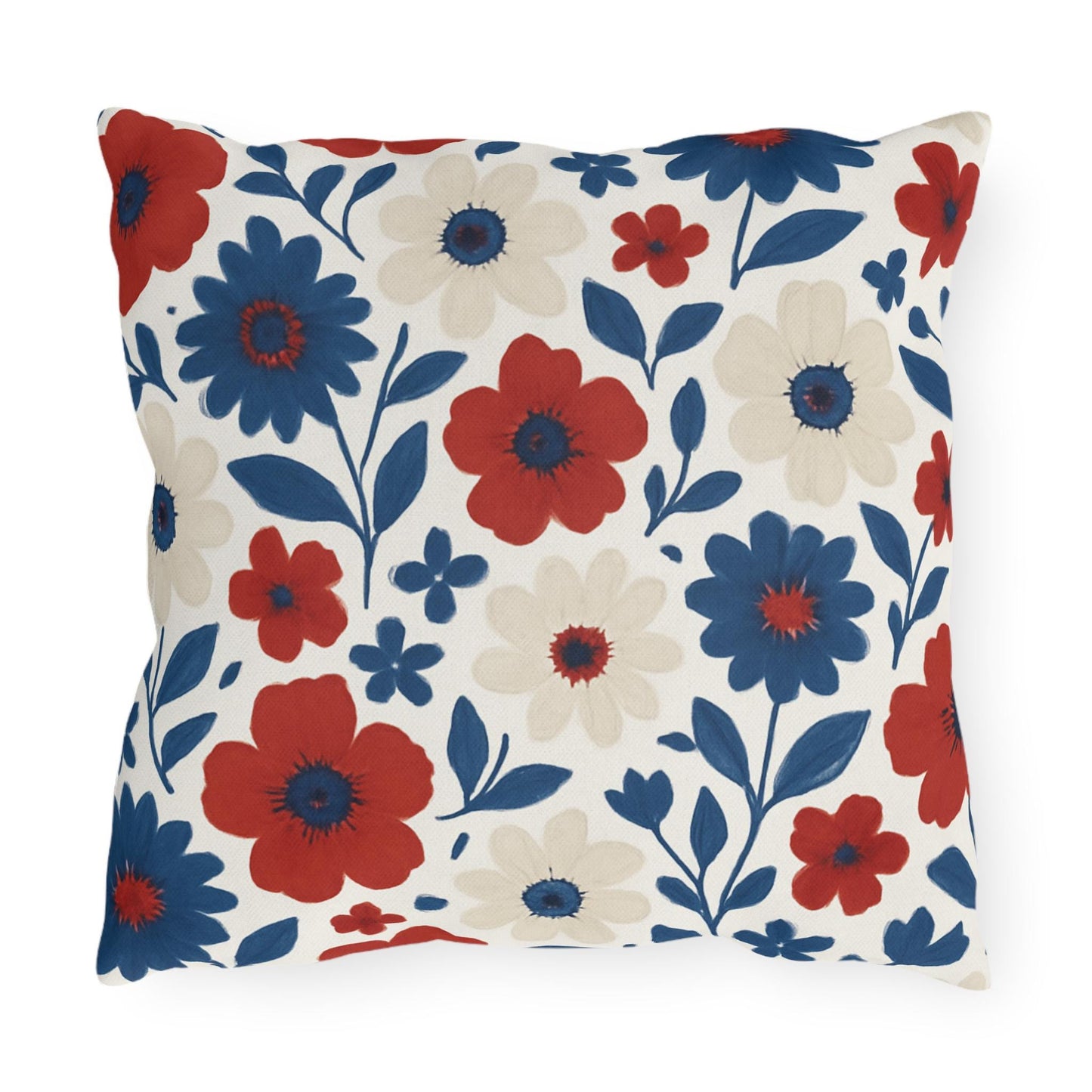 Floral Patriotic Outdoor Pillows, Red White Blue Country Cozy Decor, Americana Cushions, Fourth of July Pillows, Summer Patio Accessories