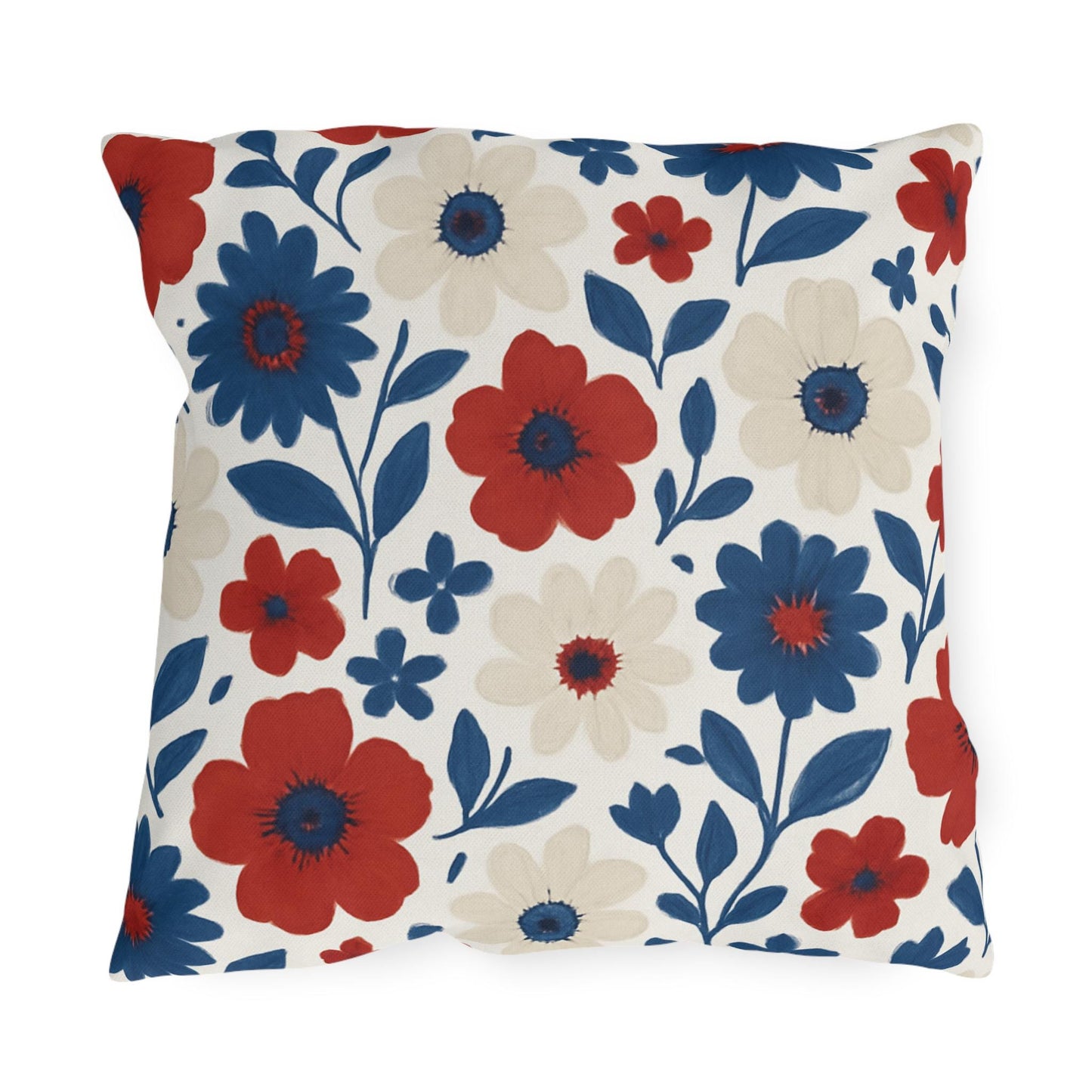 Floral Patriotic Outdoor Pillows, Red White Blue Country Cozy Decor, Americana Cushions, Fourth of July Pillows, Summer Patio Accessories