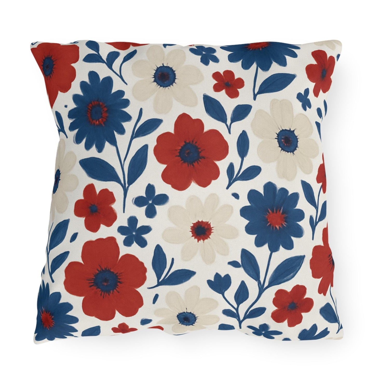 Floral Patriotic Outdoor Pillows, Red White Blue Country Cozy Decor, Americana Cushions, Fourth of July Pillows, Summer Patio Accessories