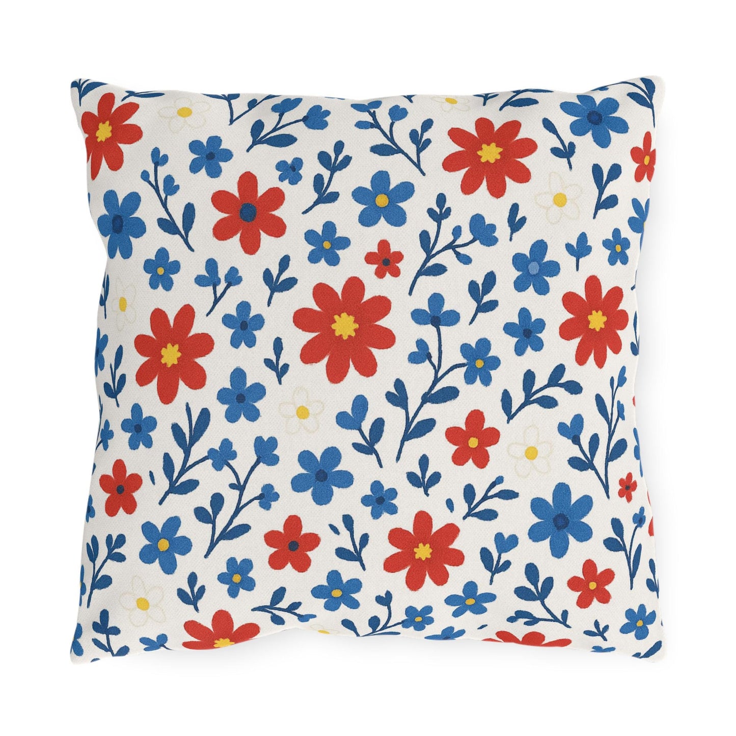 Floral Ditsy Outdoor Pillow, Red White Blue Design, Garden Decor, Patio Cushion, Americana Throw Pillow, Outdoor Furniture Accessory