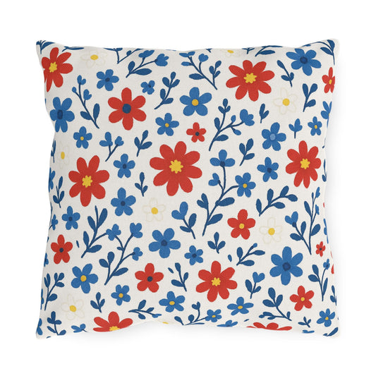 Floral Ditsy Outdoor Pillow, Red White Blue Design, Garden Decor, Patio Cushion, Americana Throw Pillow, Outdoor Furniture Accessory