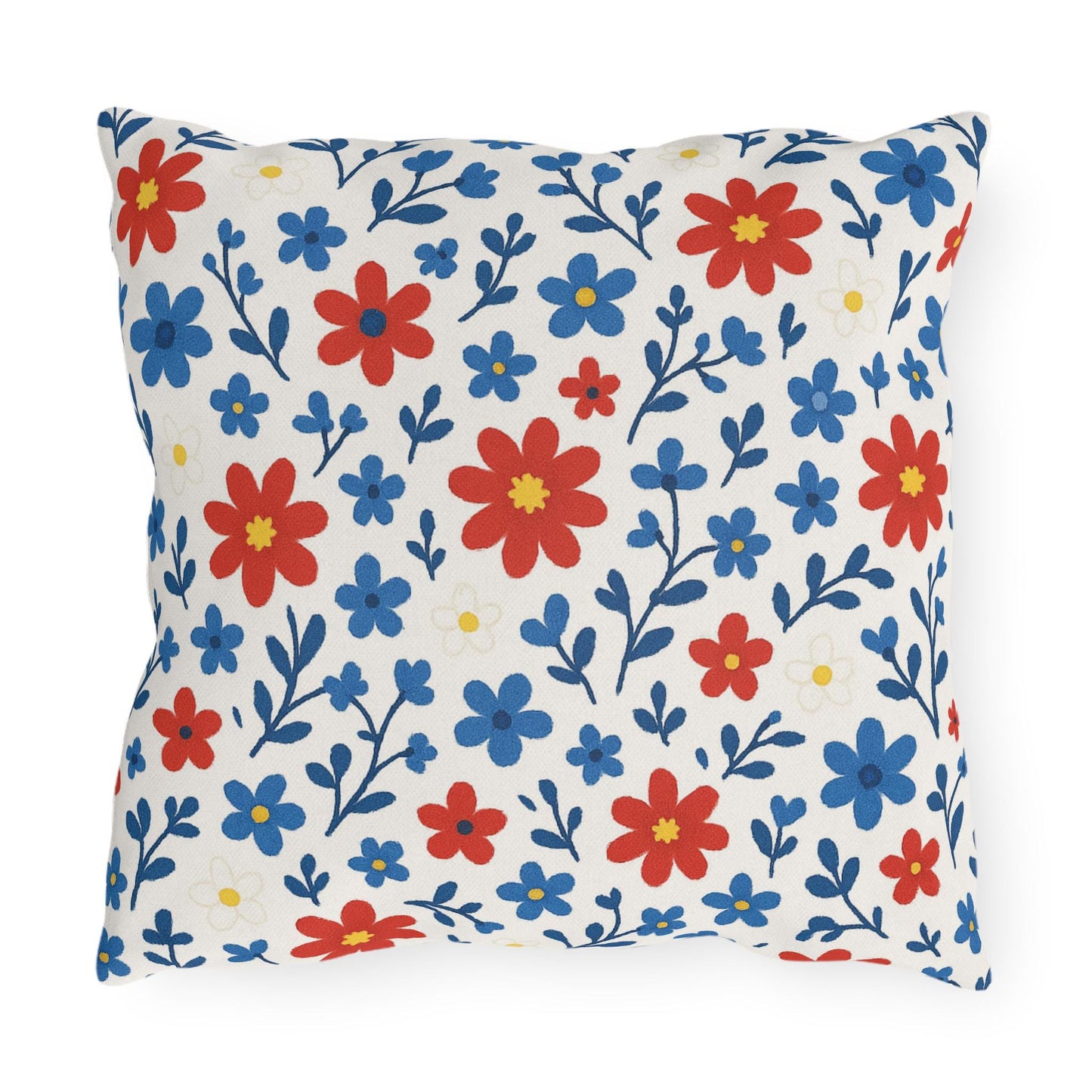 Floral Ditsy Outdoor Pillow, Red White Blue Design, Garden Decor, Patio Cushion, Americana Throw Pillow, Outdoor Furniture Accessory