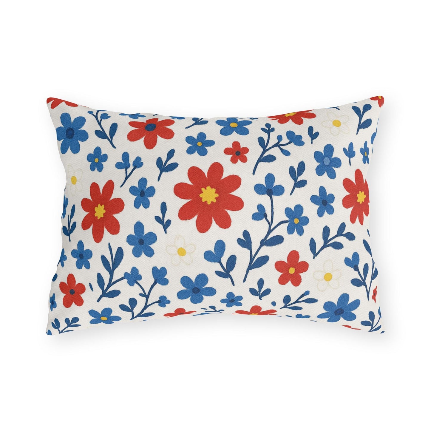 Floral Ditsy Outdoor Pillow, Red White Blue Design, Garden Decor, Patio Cushion, Americana Throw Pillow, Outdoor Furniture Accessory