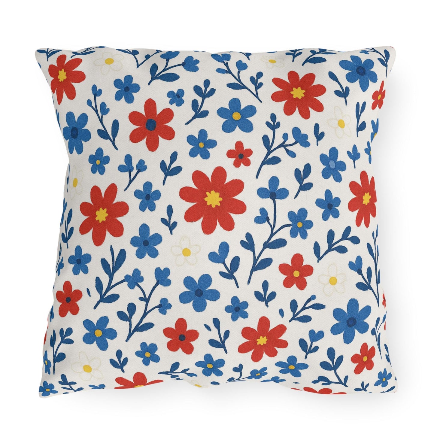 Floral Ditsy Outdoor Pillow, Red White Blue Design, Garden Decor, Patio Cushion, Americana Throw Pillow, Outdoor Furniture Accessory