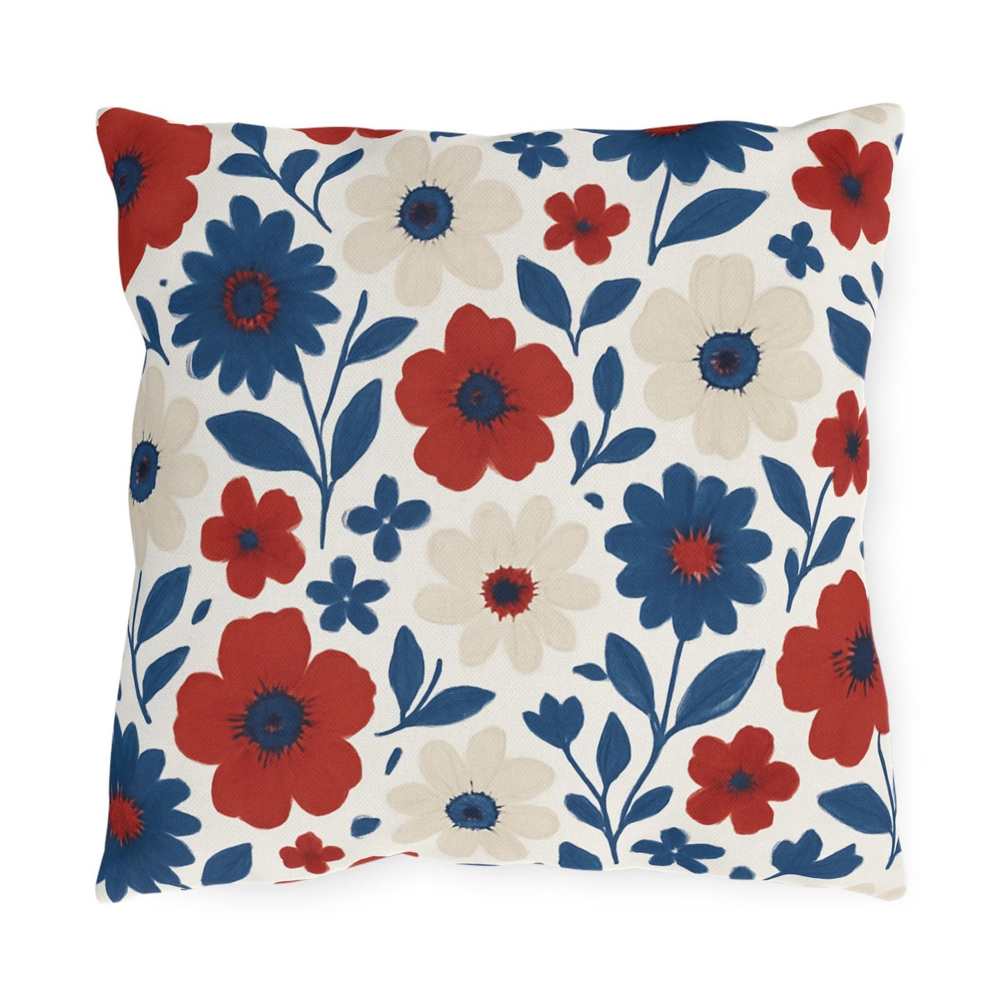 Floral Patriotic Outdoor Pillows, Red White Blue Country Cozy Decor, Americana Cushions, Fourth of July Pillows, Summer Patio Accessories