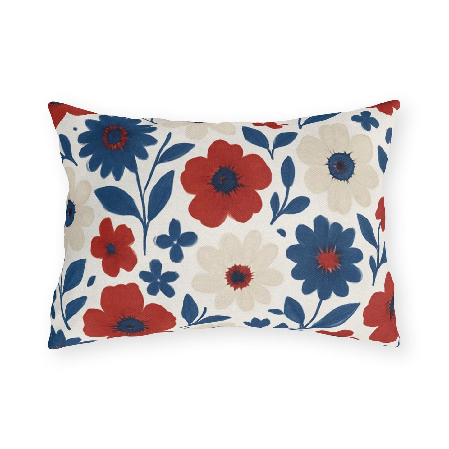 Floral Patriotic Outdoor Pillows, Red White Blue Country Cozy Decor, Americana Cushions, Fourth of July Pillows, Summer Patio Accessories