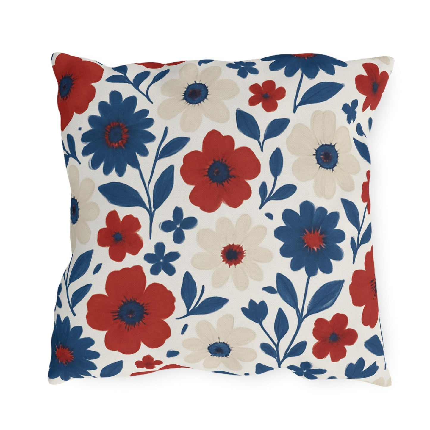 Floral Patriotic Outdoor Pillows, Red White Blue Country Cozy Decor, Americana Cushions, Fourth of July Pillows, Summer Patio Accessories