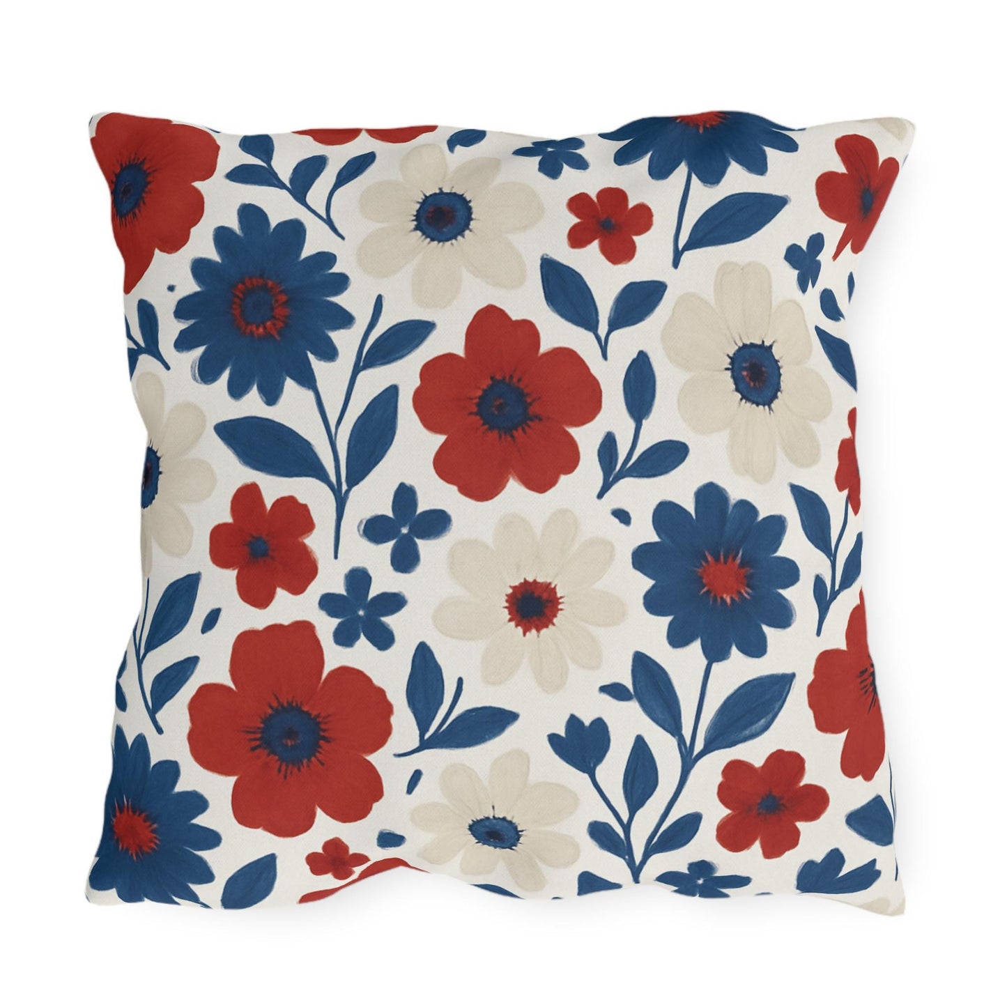 Floral Patriotic Outdoor Pillows, Red White Blue Country Cozy Decor, Americana Cushions, Fourth of July Pillows, Summer Patio Accessories