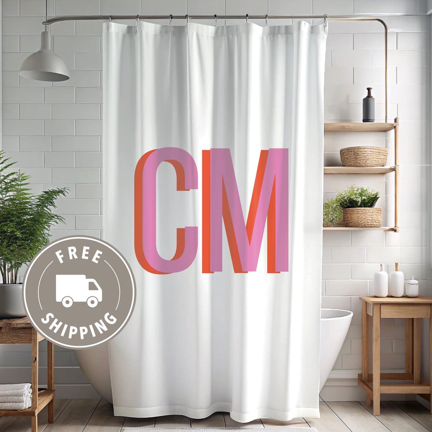 Shadow Monogram Shower Curtain, Preppy Shower Panel, Pink Shower Curta –  The Cozy Cottage, image size:1445x1445
