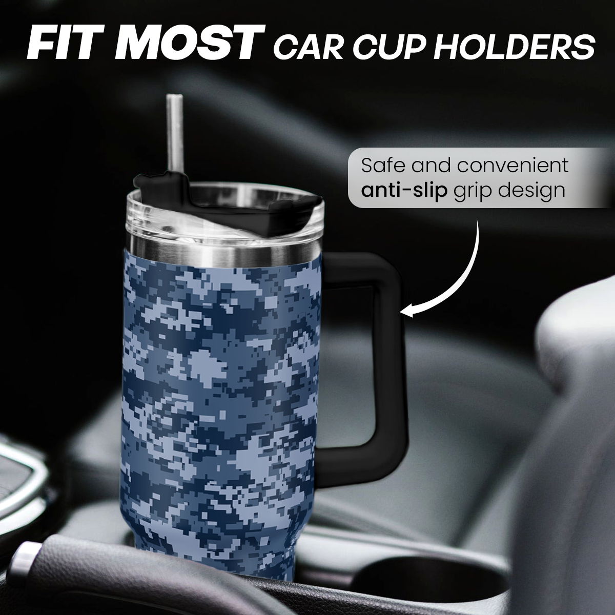 Camouflage Tumbler 40oz Stainless Steel Insulated with Lid & Straw, Camo Travel Mug Cup Gifts for Men Dad Husband Brother Grandpa Veteran Hunting Lover on Christmas Birthday Valentine Fathers Day