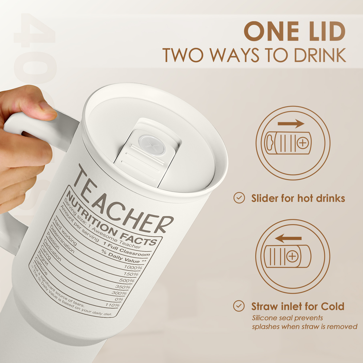 White Teacher Slidemate | Slider Tumbler with Handle 40oz