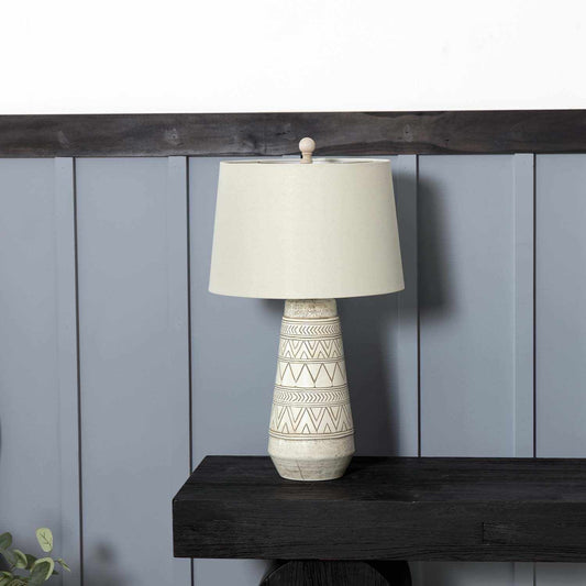 Tan and Cream Resin Lamp with White Linen Table Lamp - Clearance