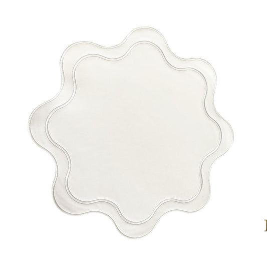 HAVEN WHITE WAVY EDGE NAVY TRIM FAUX LEATHER PLACEMAT