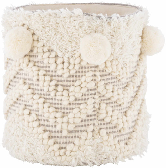 Bordon Ivory Textured Pom-Pom Stool - Clearance