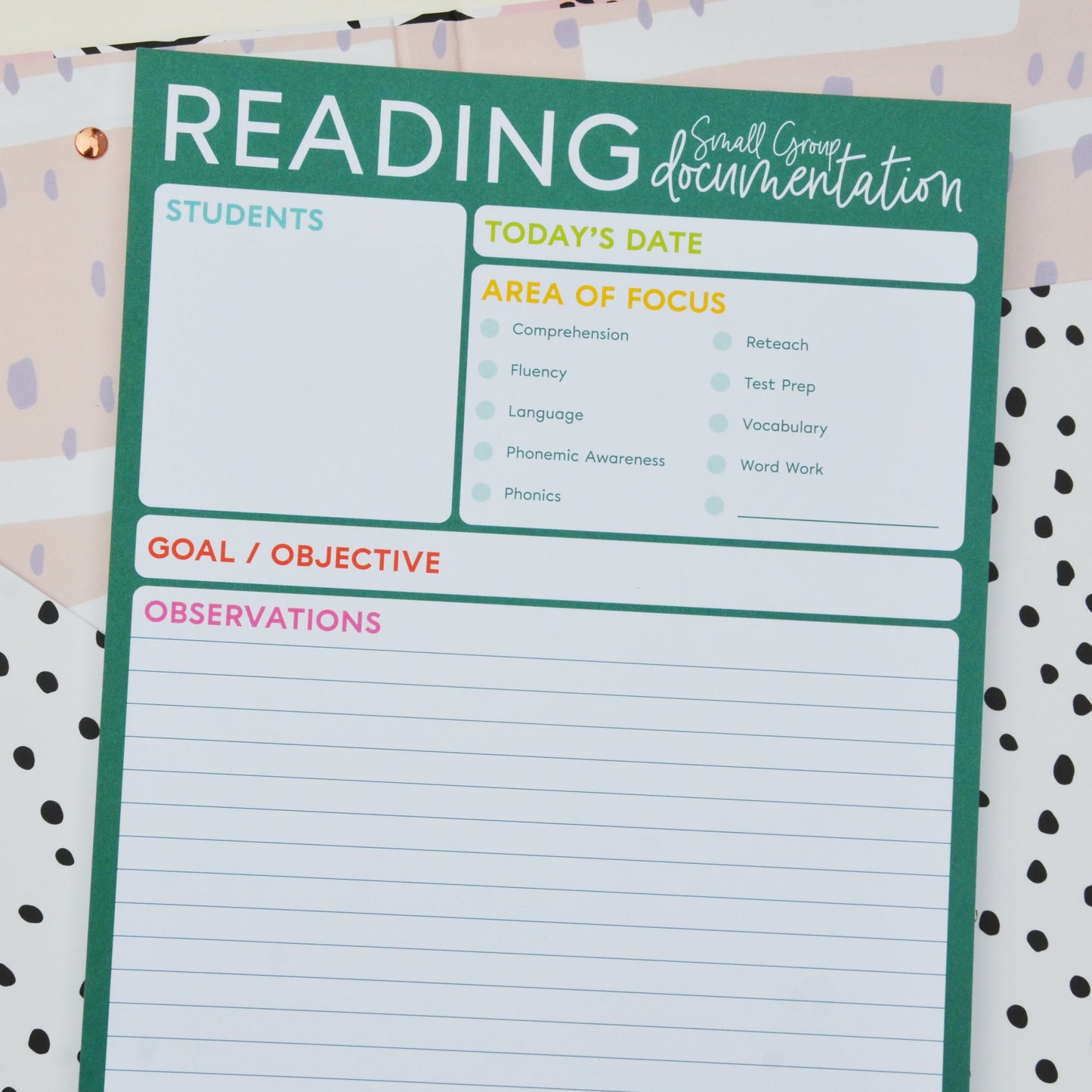 Reading Small Group Documentation Notepad