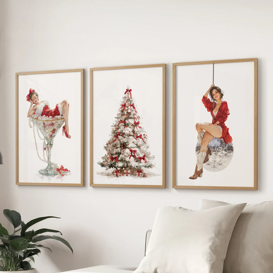 Glam Christmas Art. Pin Up Holiday Print Set of 3
