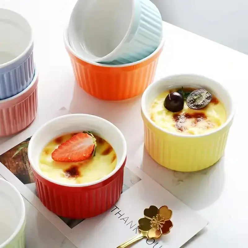 Ribbed colorful ceramic baking bowl kitchen dessert ramekin set