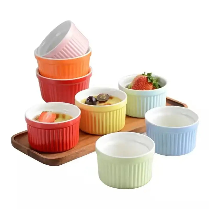 Ribbed colorful ceramic baking bowl kitchen dessert ramekin set