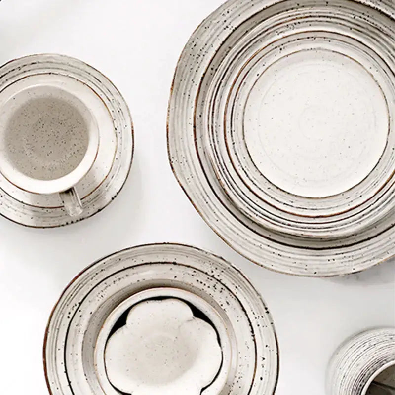 Rustic grayish white ceramic dish bowl set dining room dinnerware