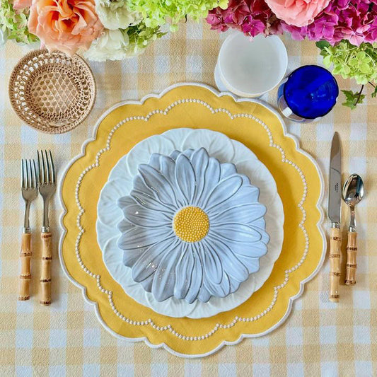VELORA YELLOW ROUND FABRIC PLACEMAT (Set Of 4)