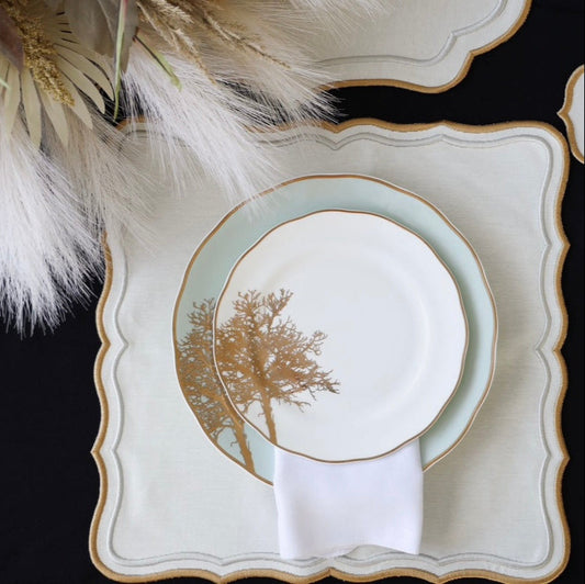 SHIMMER IVORY GOLD SILVER FABRIC PLACEMAT