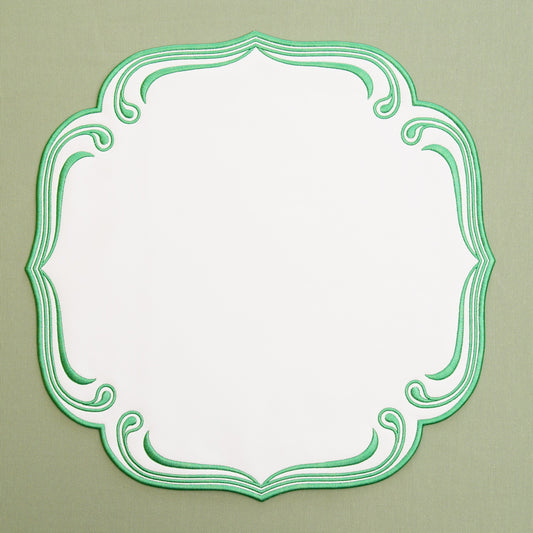 ROYAL WHITE GREEN TRIM SQUARE FAUX LEATHER PLACEMAT